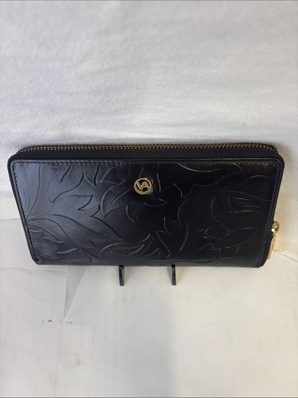 Valentina Embossed Leather Floral Zip Around Wallet